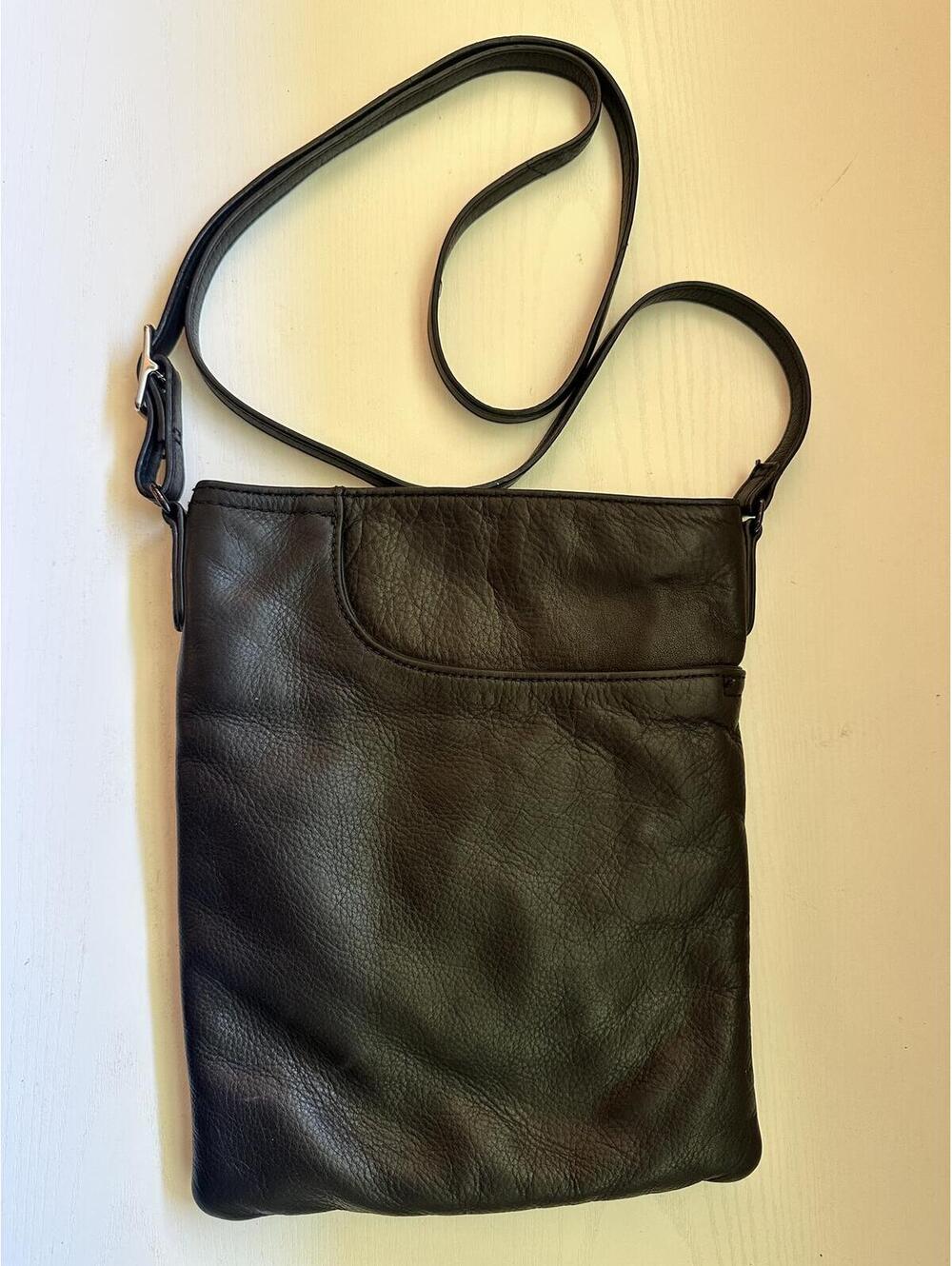 Margot Black Soft Pebbled Leather Crossbody Bag Purse with Adjustable Strap
